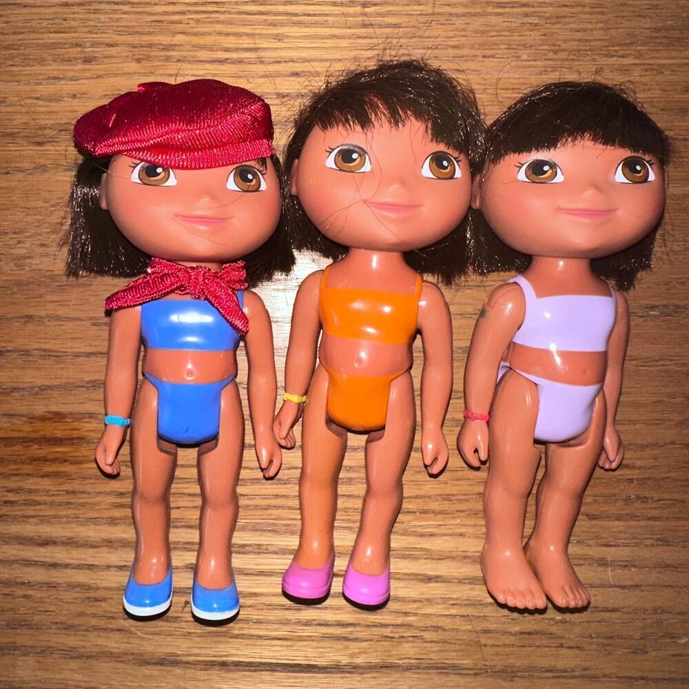 Lot Of 3 2005 Mattel Dora The Explorer Hard Plastic Jointed Dolls 6”